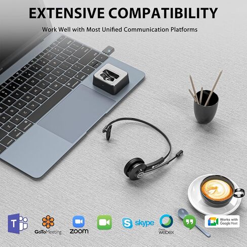 Earbay Trucker Bluetooth Headset, Wireless Headset with Mic for Work Noise Canceling & USB Dongle, Bluetooth Headphones with Microphone Mute & Charing Dock for Trucker/Meeting/Remote Work/PC/Office in Kuwait