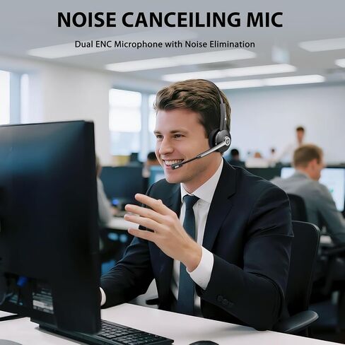 Earbay Trucker Bluetooth Headset, Wireless Headset with Mic for Work Noise Canceling & USB Dongle, Bluetooth Headphones with Microphone Mute & Charing Dock for Trucker/Meeting/Remote Work/PC/Office in Kuwait