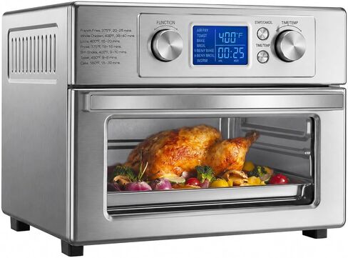 DUMOS Air Fryer Toaster Oven Combo, 23QT Toaster Ovens Countertop, 180–450°F Adjustable Temp, 60-Min Auto-Off Timer, 4-in-1 Air Fry, Toast, Broil & Bake, Stainless Steel, Accessories Included in Saudi Arabia
