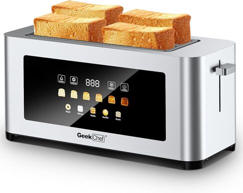 Long Slot Toaster 4 Slice, Geek Chef 1.45" Touch Screen Extra Wide Slots for Bagels & Waffles, 6 Browning Levels, Timer, Reheat, Defrost, Cancel Function, Removable Crumb Tray, Stainless Steel in Saudi Arabia