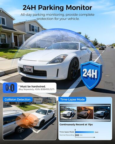 AZDOME M350 4 Channel 360 Dash Cam Front 2.5K,1080P Rear Left Right Camera for Cars, IR Night Vision Built-in GPS with Find My Voice Control, 5G WiFi,Supercapacitor,24/7 Recording,128GB (64, GB) in Kuwait