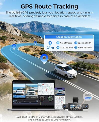 AZDOME M350 4 Channel 360 Dash Cam Front 2.5K,1080P Rear Left Right Camera for Cars, IR Night Vision Built-in GPS with Find My Voice Control, 5G WiFi,Supercapacitor,24/7 Recording,128GB (64, GB) in Kuwait