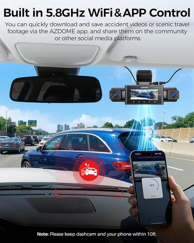 AZDOME M350 4 Channel 360 Dash Cam Front 2.5K,1080P Rear Left Right Camera for Cars, IR Night Vision Built-in GPS with Find My Voice Control, 5G WiFi,Supercapacitor,24/7 Recording,128GB (64, GB) in Kuwait