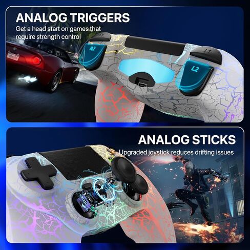 وحدة تحكم لاسلكية ISHAKO متوافقة مع جهاز Sony PlayStation 4/Pro/Slim، ونوافذ الكمبيوتر الشخصي/الكمبيوتر المحمول، مع بطارية 1000 مللي أمبير في الساعة/مستشعر حركة 6 محاور/اهتزاز مزدوج/إضاءة RGB ديناميكية - وحدة تحكم بيضاء in Kuwait