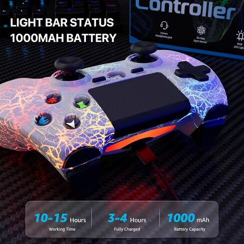 وحدة تحكم لاسلكية ISHAKO متوافقة مع جهاز Sony PlayStation 4/Pro/Slim، ونوافذ الكمبيوتر الشخصي/الكمبيوتر المحمول، مع بطارية 1000 مللي أمبير في الساعة/مستشعر حركة 6 محاور/اهتزاز مزدوج/إضاءة RGB ديناميكية - وحدة تحكم بيضاء in Kuwait