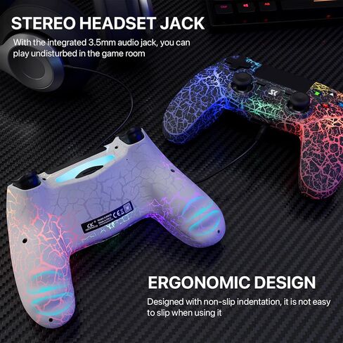 وحدة تحكم لاسلكية ISHAKO متوافقة مع جهاز Sony PlayStation 4/Pro/Slim، ونوافذ الكمبيوتر الشخصي/الكمبيوتر المحمول، مع بطارية 1000 مللي أمبير في الساعة/مستشعر حركة 6 محاور/اهتزاز مزدوج/إضاءة RGB ديناميكية - وحدة تحكم بيضاء in Kuwait