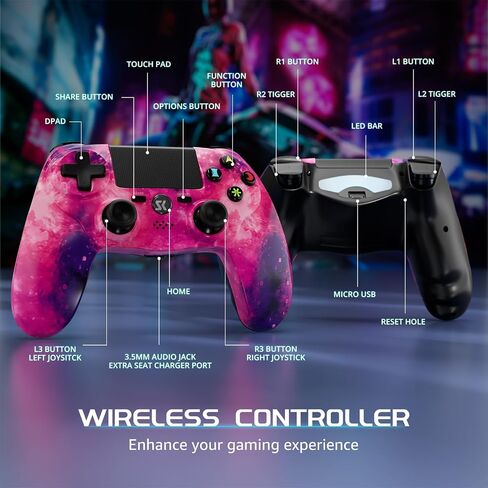 وحدة تحكم ISHAKO لجهاز PS4، وحدة تحكم لاسلكية باللون الوردي لجهاز Sony PlayStation 4/Slim/Pro، جهاز تحكم عن بعد مع اهتزاز مزدوج/مستشعر حركة 6 محاور/مكبر صوت/مقبس صوت 3.5 ملم/لوحة لمس/بطارية 800 مللي أمبير في الساعة in Kuwait