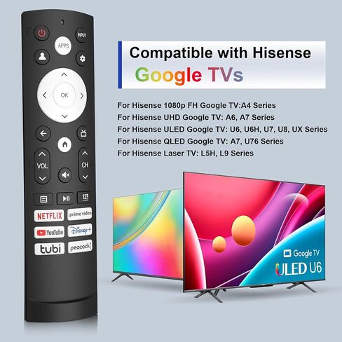 2 Pack Replacement Remote Control for Hisense Smart Google TV, Compatible with Hisense UHD 4K ULED Google TVs in Saudi Arabia
