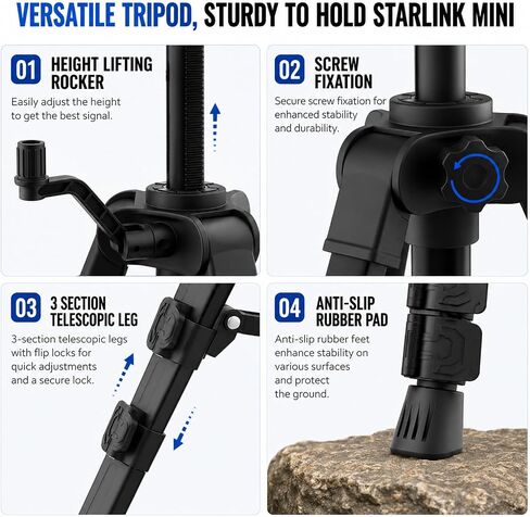 Tripod Mount for Starlink Mini Stand with Adapter - Height Adjustable & 360° Tilt, Compatible with Starlink Mini Terminal, Portable Sturdy Stand for RV Camping & Outdoor Use in Kuwait