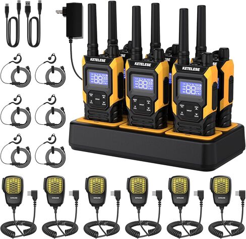 KETELESE T4 IP67 Waterproof Radios Headset Walkie Talkies 6 Pack, with Shoulder Mic and Earpiece, USB Charge Dock, NOAA Weather Alert, for Warehouse, Constrcution, Cercurity in Kuwait