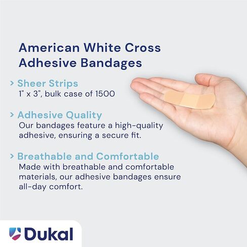 American White Cross Adhesive Bandages, Sheer Strips, 1" x 3" | Bulk Case of 1500 | Sterile, Breathable and Multi-Purpose for School Nurses, Businesses, and First Aid Kits in Saudi Arabia