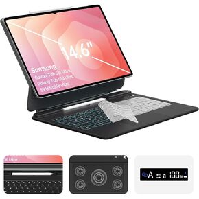 حافظة لوحة مفاتيح لجهاز Galaxy Tab S11/S10/S9/S8 Ultra مقاس 14.6 بوصة مع حامل قلم S، دعامة عائمة على الطراز السحري مع شاشة عرض للبطارية، مفتاح AI جاهز، وضع Dex، إضاءة خلفية بـ 3 مستويات و7 ألوان، أسود in Saudi Arabia