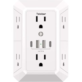 واقي التيار الكهربائي متعدد المقابس مع 6 منافذ و4 منافذ USB (2USB-C) in Kuwait