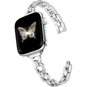 Newlibery Silver Slim Metal Band Women Compatible with Apple Watch 38mm 40mm 41mm 42mm(S10/11) Paperclip Link Chain Bracelet Adjustable Dressy Fancy Strap for iWatch Series 11 10 9 8 7 6 5 4 SE 3 2 1 in Saudi Arabia