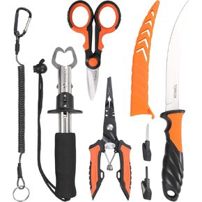 TORIOX Fishing Tool Kit,Fishing Pliers Set with Fish Lip Gripper, Fillet Knife, Braid Scissors & Multitool, Saltwater Freshwater Fishing Gear for Hook Removal, Fish Scaling & Cutting in Saudi Arabia