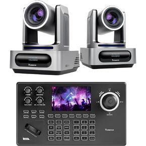 Tenveo PTZ Camera and Controller Bundle/Kits - 30X AI Auto Tracking SDI/HDMI/USB3.0/LAN(PoE) PTZ Camera(2PCS) and 5'' LCD Screen NDI Joystick Controller for Church Service Events Live Streaming in Kuwait
