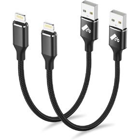 Aioneus Short iPhone Charger Cord 1ft 2Pack, Apple Certified USB A to Lightning Cable 1 Foot Nylon Braided Short iPhone Cable Fast Charging for iPhone 14 13 12 11 Pro Max XR XS 8 7 6 Plus SE in Saudi Arabia