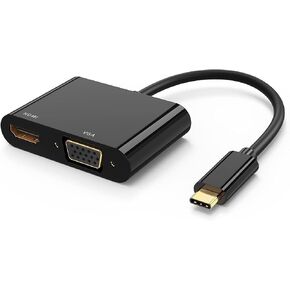 محول USB C إلى HDMI VGA، من النوع C إلى VGA إلى USB C Thunderbolt 3 لمحول الشاشة المزدوجة المتوافق مع iPhone 15 Plus/15 Pro Max وGalaxy S22 Ultra وMacBook Pro 2020 وiPad Pro 2020، أسود in Kuwait