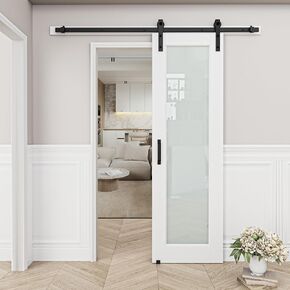 White 1 Lite Frosted Glass Barn Door, 30"x80" in Kuwait