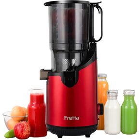 Cold Press Juicer Machines,Fretta Juicer Machines with PCTG Material from the USA,5.3" Extra Large Feed Chute Fit Whole Fruits & Vegetables,Truly BPA-Free,Easy to Clean,250W (Red, 1.8L) in Saudi Arabia