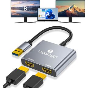 USB to Dual HDMI Adapter 1080P 60Hz, USB A 3.0 to HDMI Adapter for Laptop, PC, Desktop, Compatible with Mac OS, Windows 7/8/10/11 - Requires Driver Installation in Kuwait