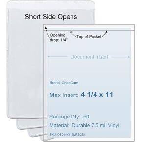 4 1/4 x 11 Vinyl Plastic Sleeve, Set of 50, Short Side Opening, Durable 7.5 mil Crystal Clear Vinyl in Saudi Arabia