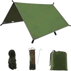 Tent Tarp, 10x10Ft Hammock Rain Fly Tent Tarp, Waterproof Camping Tarpaulin Shelter, Portable Lightweight Windproof Snowproof for Camping Picnic Beach -(Green) in Saudi Arabia