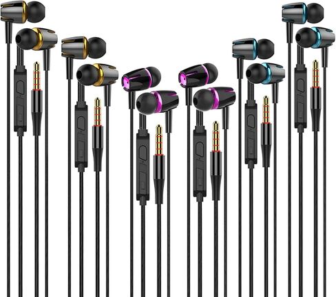 Wired Headphones with Microphone Pack of 6, in-ear Earbuds 3.5mm(Black) in Kuwait