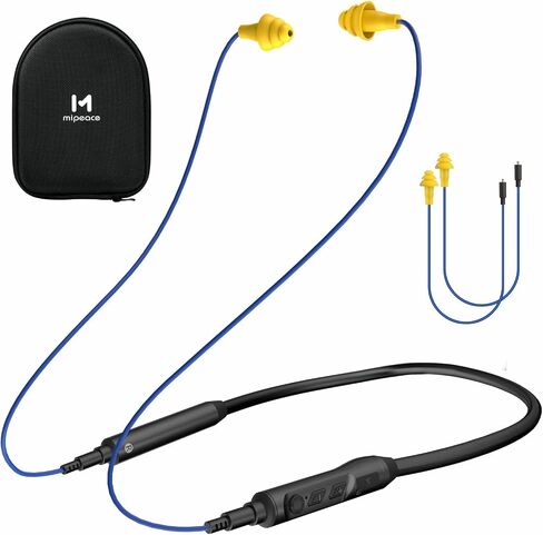 MIPEACE Bluetooth Earplug Headphones, Neckband Ear Protection Work earbuds-29db Noise Reduction Safety Headphones with Replacement Buds,19+Hour Battery for Lawn Mowing DIY(Blue) in Kuwait