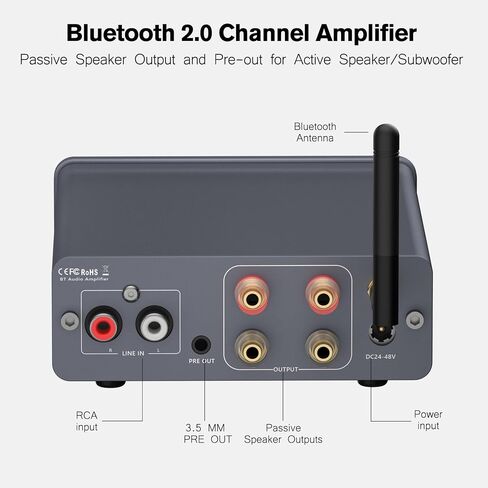 Jancane Amplifier Mini Home Audio Stereo Bluetooth 5.4 Component Amplifier، 300W x2 Wireless TPA3255 2 Channel Class D Amp، مضخم صوت منزلي خارجي مع تحكم جهير ثلاثي لمكبرات الصوت السلبية in Kuwait