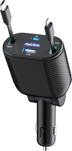 شاحن سيارة قابل للسحب من MAGJIEYX، محول شحن سريع 62 وات من النوع C/USB-i ومنافذ USB C/USB A QC وPD لهواتف iPhone 17/16/15/14/13/12Pro Max Plus، وiPad، وAirPods، وGalaxy in Kuwait