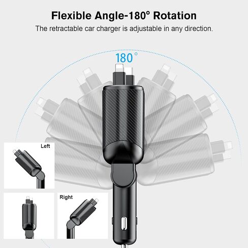 شاحن سيارة قابل للسحب من MAGJIEYX، محول شحن سريع 62 وات من النوع C/USB-i ومنافذ USB C/USB A QC وPD لهواتف iPhone 17/16/15/14/13/12Pro Max Plus، وiPad، وAirPods، وGalaxy in Kuwait