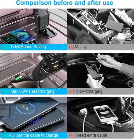 شاحن سيارة قابل للسحب من MAGJIEYX، محول شحن سريع 62 وات من النوع C/USB-i ومنافذ USB C/USB A QC وPD لهواتف iPhone 17/16/15/14/13/12Pro Max Plus، وiPad، وAirPods، وGalaxy in Kuwait