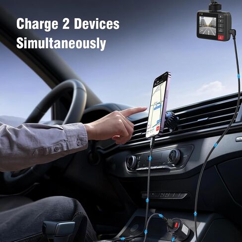 Dash Cam Charger USB C, Dual Port Dashcam Power Adapter with Switch Type C 90 Degree Angled Car Fast Charging Cord for REDTIGER/Vantrue/Garmin GPS Navigator Truck(11.5FT) in Kuwait