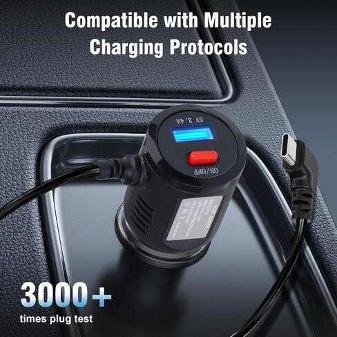 Dash Cam Charger USB C, Dual Port Dashcam Power Adapter with Switch Type C 90 Degree Angled Car Fast Charging Cord for REDTIGER/Vantrue/Garmin GPS Navigator Truck(11.5FT) in Kuwait