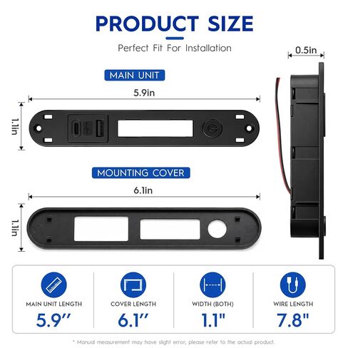 منفذ USB RV للتركيب على الحائط بقدرة 12 فولت، ومنافذ USB-A وType-C، وإضاءة ليلية LED مدمجة in Kuwait
