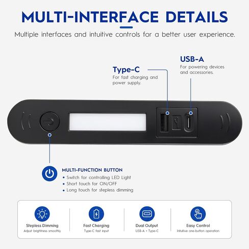 منفذ USB RV للتركيب على الحائط بقدرة 12 فولت، ومنافذ USB-A وType-C، وإضاءة ليلية LED مدمجة in Kuwait