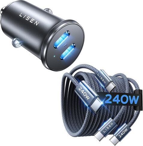 LISEN 90W USB C Car Charger & 240W C-C Cable [6.6FT, 2-Pack] in Kuwait