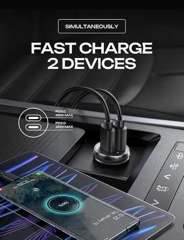 LISEN 90W USB C Car Charger & 240W C-C Cable [6.6FT, 2-Pack] in Kuwait