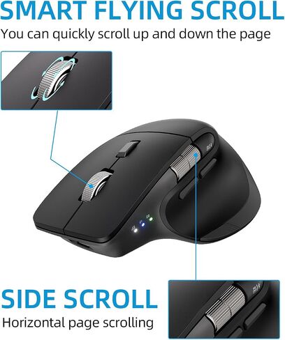 INFINMIND Ergonomic Wireless Bluetooth Mouse with 6 Programmable Buttons(Mac/Windows), Multi-Device, Flying Scroll & Side Wheel, 5 Level DPI, Rechargeable Silent Mice for Laptop, PC, Tablet, MacBook. in Kuwait