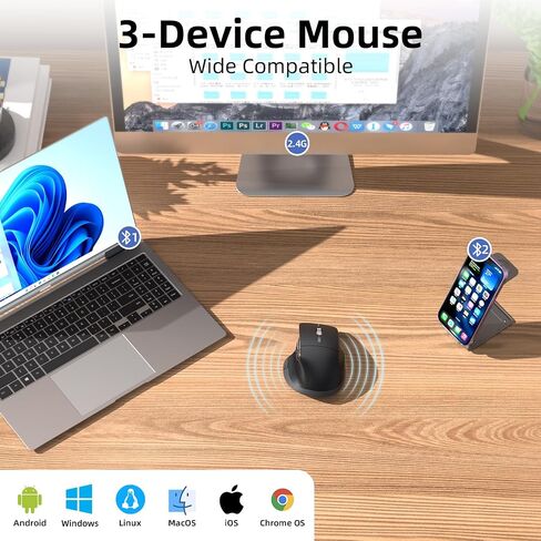 INFINMIND Ergonomic Wireless Bluetooth Mouse with 6 Programmable Buttons(Mac/Windows), Multi-Device, Flying Scroll & Side Wheel, 5 Level DPI, Rechargeable Silent Mice for Laptop, PC, Tablet, MacBook. in Kuwait