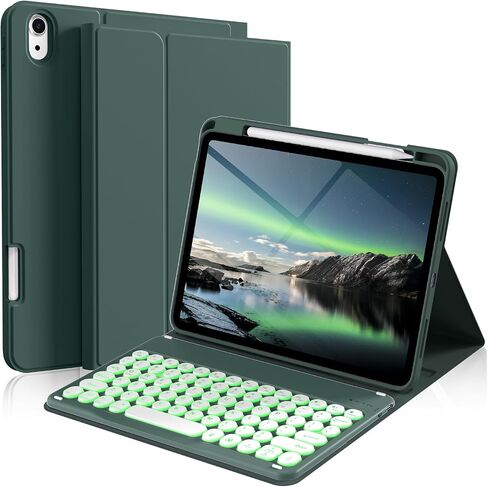 kenke for iPad 11/10th Gen Case with Keyboard 11/10.9 inch 2025 A16/2022, Detachable Wireless Bluetooth Keyboard Case with Pencil Holder, Backlit White Round Keycaps (Cherry) in Saudi Arabia