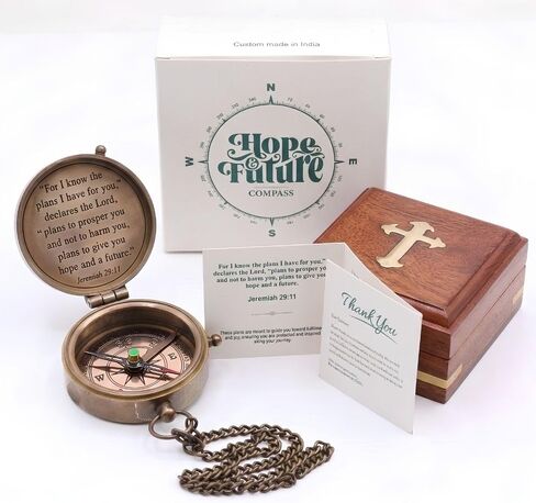 Compass – Brass Directional Vintage Compass Engraved with “for I Know The Plans I Have for You – Jeremiah 29:11" Communion Christian Gifts for Women/Men, Nautical Handmade Antique Décor Baptism Gifts in Kuwait
