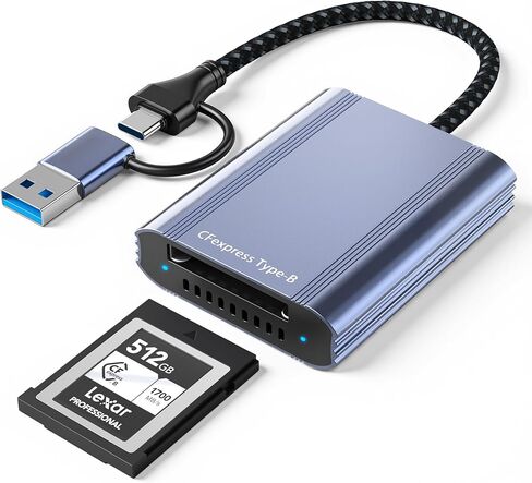CFexpress Type B Card Reader with 10Gbps USB 3.2 Gen 2, USB-C & USB-A 2-in-1 Type B CFexpress Adapter, Compatible with Windows/Mac/Linux/Android, iPhone 17/16/15, iPad, Laptop, Tablet, Smartphone in Kuwait