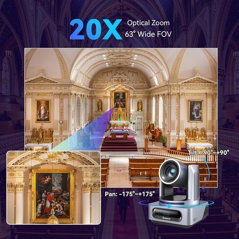 Tenveo NDI PTZ Camera, AI Humanoid & Face Auto-Tracking, 20X Optical Zoom, 3G-SDI/HDMI/USB3.0/LAN(PoE) Live Streaming with Tally Light & IP Display, for Live Streaming Video Production Church Worship in Saudi Arabia
