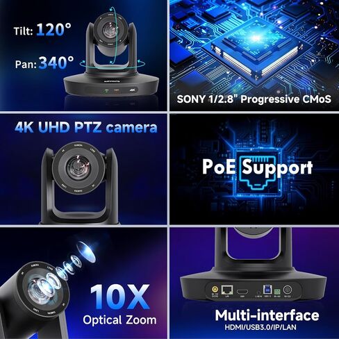 PTZ Camera 4K UHD with 10X Optical Zoom,Video Conference Room Camera,Live Streaming for Church Worship,USB HDMI IP POE Work with Vmix,Zoom,OBS,YouTube,Facebook Livestream in Saudi Arabia