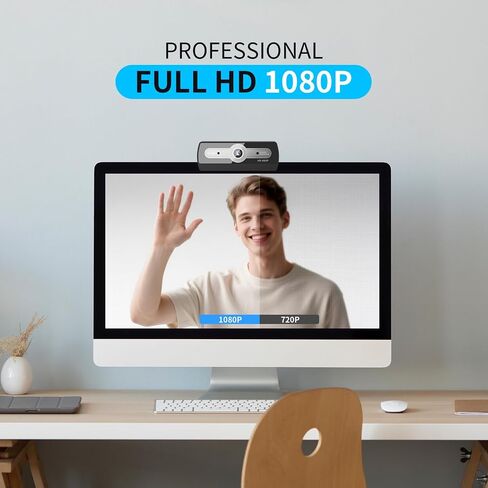 1080P Webcam with Microphone, USB Computer Camera for PC Full HD Web Cam for Desktop Computer Auto Light Adjustment Streaming Camera Plug and Play Noise Cancelling Webcam for Windows & Mac in Saudi Arabia