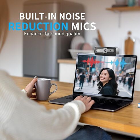 1080P Webcam with Microphone, USB Computer Camera for PC Full HD Web Cam for Desktop Computer Auto Light Adjustment Streaming Camera Plug and Play Noise Cancelling Webcam for Windows & Mac in Saudi Arabia