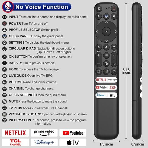 Replacement Only for TCL Google TV Remote Control, RC813 Remote for TCL QM8 / QM7 / S5 / S4 / S3 / Q7 / Q6 / Q5 4K UHD HDR LED QLED QD-Mini LED Full-HD Smart TVs in Saudi Arabia
