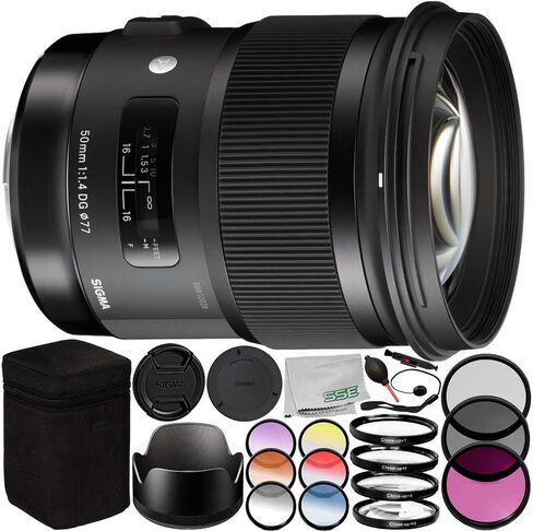 عدسة Sigma 50 مم f/1.4 DG HSM Art لـ E + مجموعة مرشحات 3 قطع + مجموعة مرشحات ماكرو 4 قطع + مرشح متدرج 6 قطع + حافظة غطاء العدسة + منفاخ غبار + قلم عدسة + قطعة قماش للتنظيف من الألياف الدقيقة in Kuwait